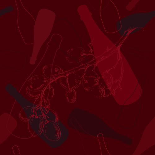 Drink. Vector silhouettes of wine bottles, grape branches on burgundy