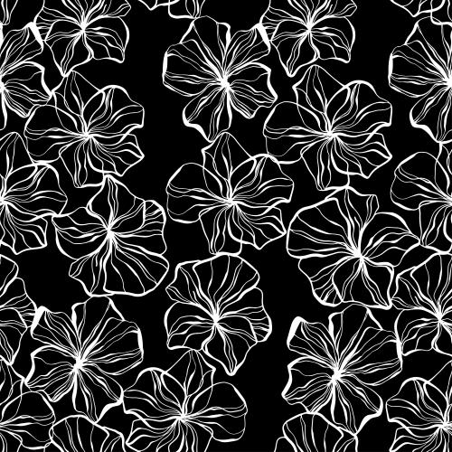 Illustration flowers, white outlines on black