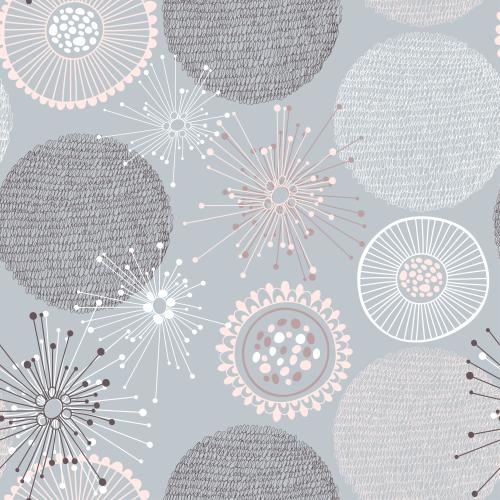 Vector image abstract flowers, circles on gray