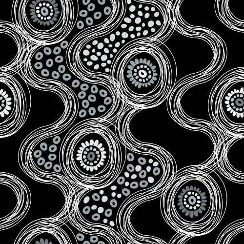 Vector image abstract flowers wavy lines decorative elements on black