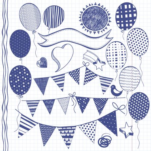 Balloon. Vector balloons, banners with flags, sun and other holiday symbols