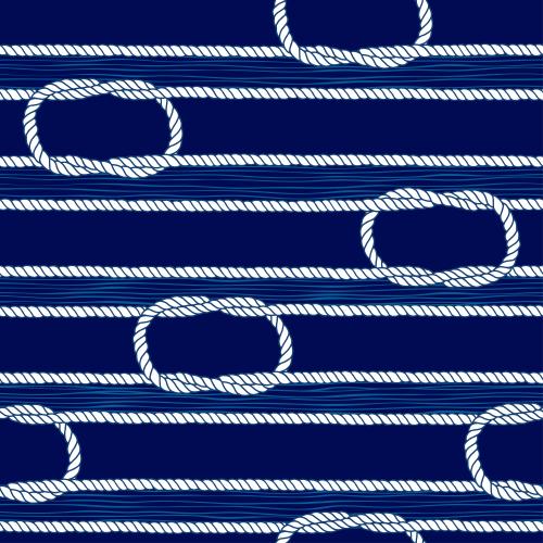 Vector image white horizontal ropes maritime knots blue waves on blue