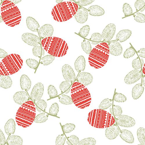Vector image willow branches and red easter eggs on white