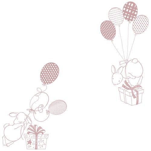 Birthday. Vector bunnies with balloons and gifts space for text on white