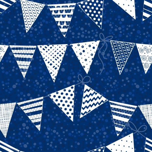 Pea. Vector white garlands of flags on blue checkered