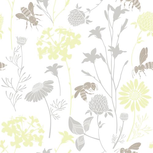 Chamomile. Vector bells clover daisies rapeseed bees on white
