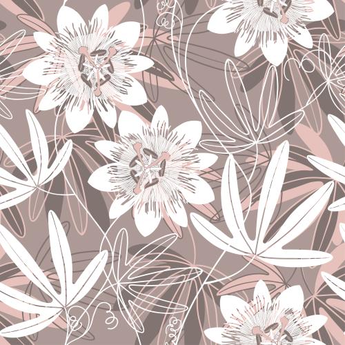 Passionflower. Vector strawflower, flowers and leaves on pastel brown