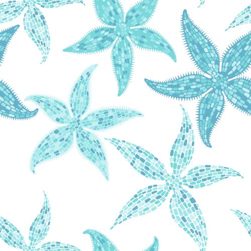 Illustration turquoise mosaic sea stars on white