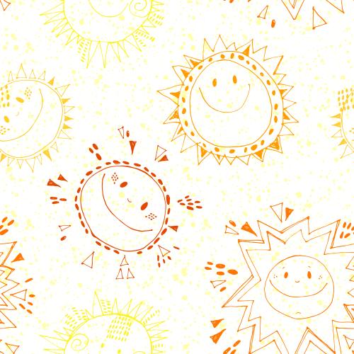 Sun. Vector Pattern multicolored cartoon suns on white