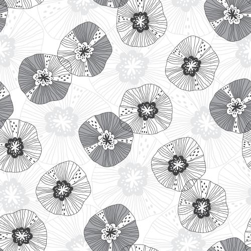Vector image monochrome stylized flowers in doodle style on white