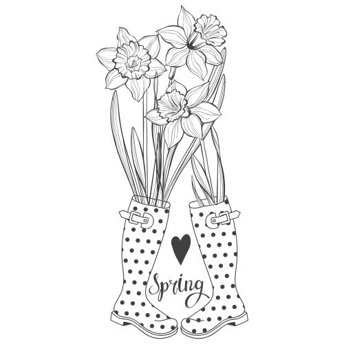 Boots. Vector spring composition with rubber boots and daffodils on white