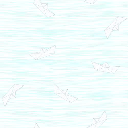 Paper boat. Vector paper boats on blue waves