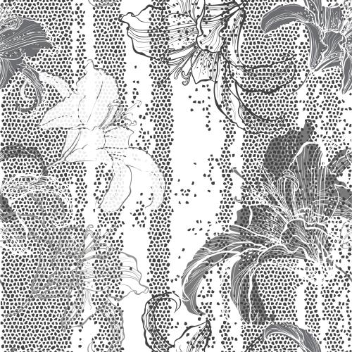 Mosaic. Vector flowers lilies on monochrome mosaic