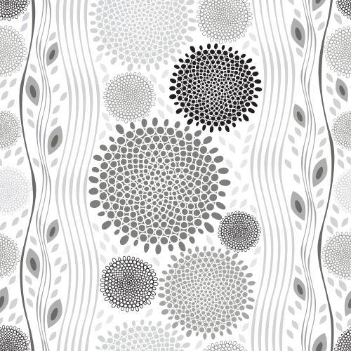 Vector image vertical wavy lines, abstract flowers in checkered, leaves on white