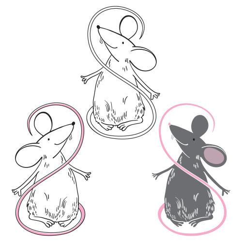 Rat. Vector three cute rats on white