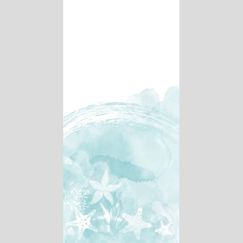 Starfish. Vector marine theme postcard with sea stars corals blue watercolor fragment and space for text on white