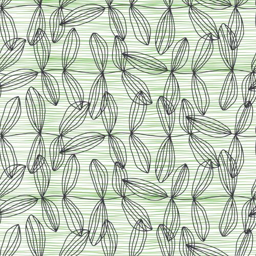 Illustration plant motifs on white in green stripe