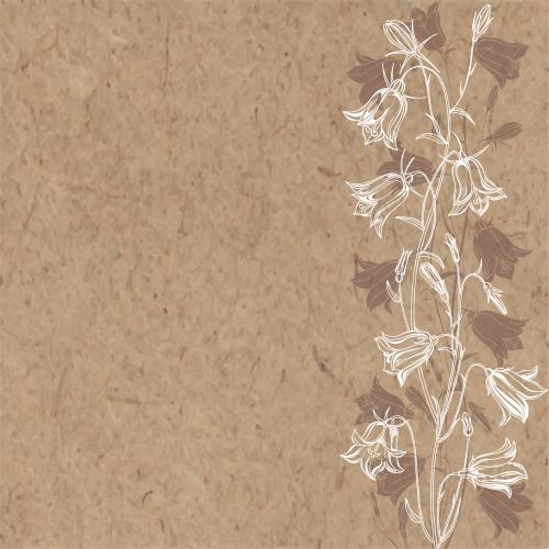 Illustration bells white outlines and brown silhouettes of flowers space for text on craft paper