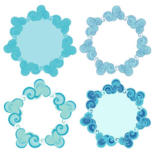 Ocean. Vector four colorful frames with waves