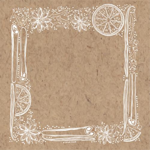 Vanilla stick. Vector square spice frame white outline images on craft
