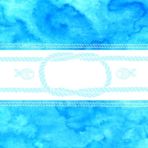 Vector image ropes naval knot fish blue-green watercolor stripes