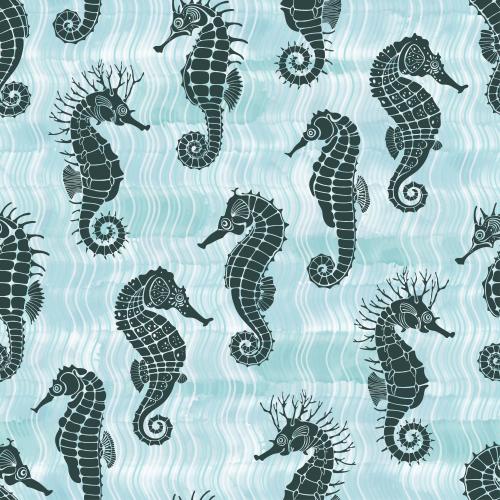 Vector image sea horses watercolor waves