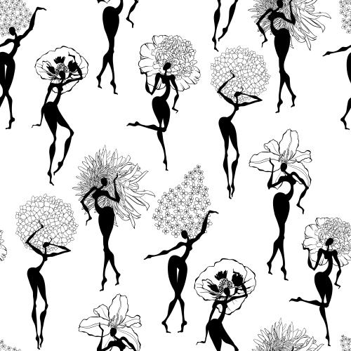 Hydrangea. Vector dancing women-flowers on white