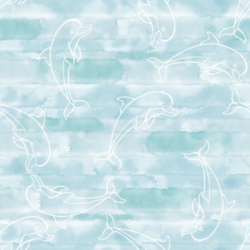 Dolphin. Vector dolphins white outlines on blue watercolor