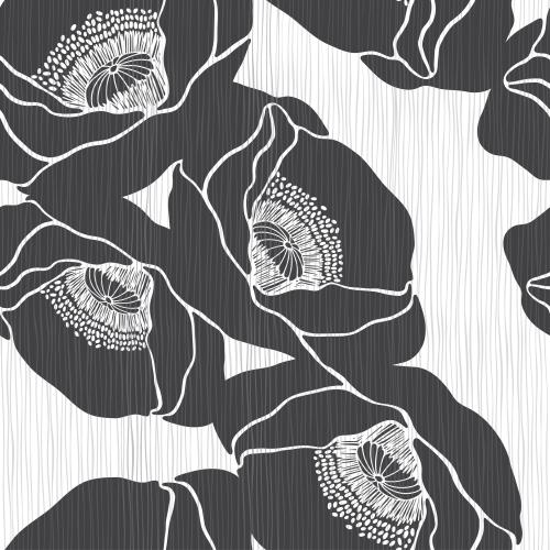 Stripe. Vector silhouettes of poppies on the striped