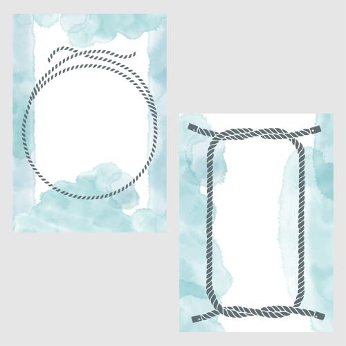 Vector image two postcards with watercolor fragments ropes nautical knots and space for text