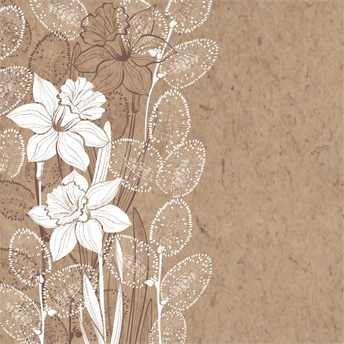 Daffodil. Vector narcissus willow branches and a place for text on craft