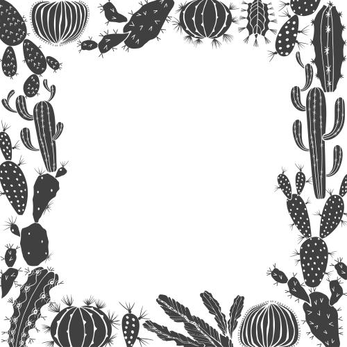 Frame. Vector square frame black silhouettes of cacti on white