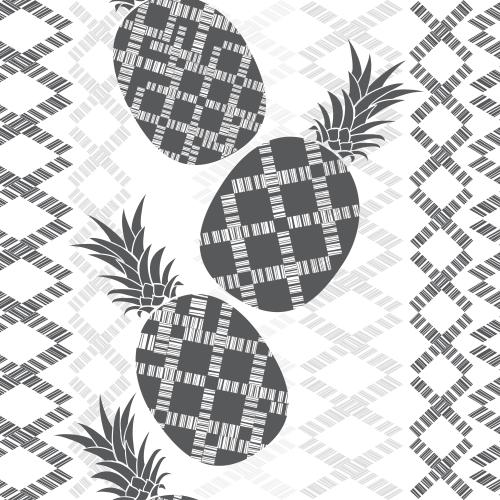 Pineapple. Vector monochromatic stylized pineapples, geometric decorative stripes on white