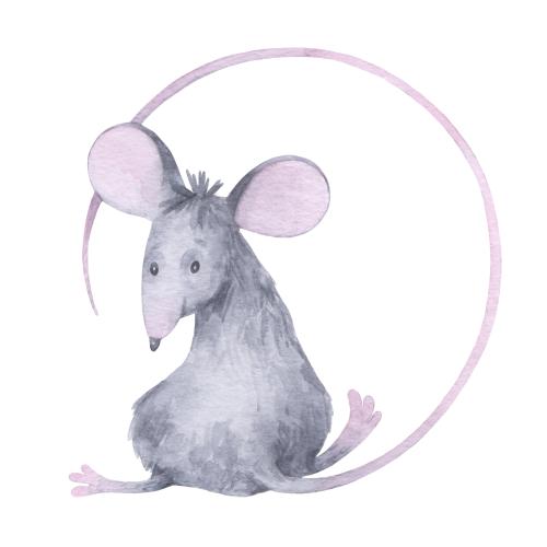 Mouse. Vector cute watercolor rat on white