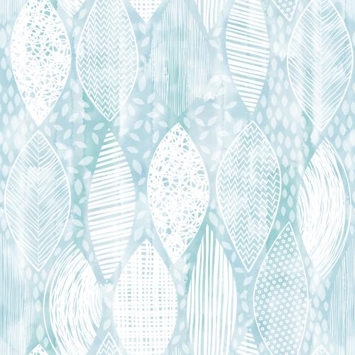 Illustration decorative leaflets, silhouettes and contours on blue watercolor