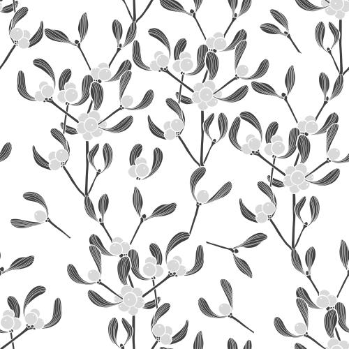 Mistletoe. Vector monochrome mistletoe branches on white