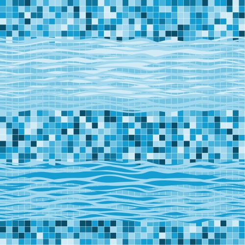 Mosaic. Vector waves and mosaic stripe of blue shades
