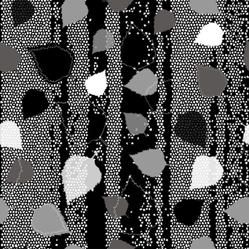 Birch. Vector monochromatic birch leaves on black mosaic