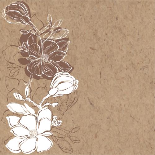 Bud. Vector magnolia, contours and silhouettes of flowers, space for text on craft