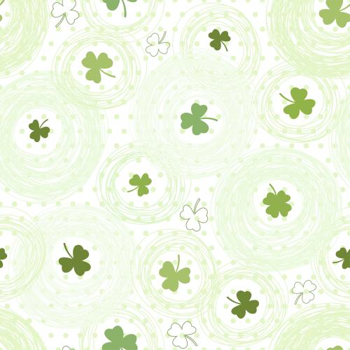Clover. Vector clover leaves, random circles on white checkered