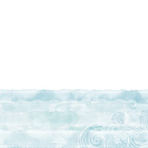 Illustration decorative waves on blue watercolor, space for text on white