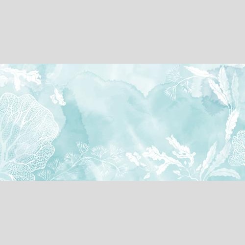 Vector image seaweed and corals, place for text on blue watercolor