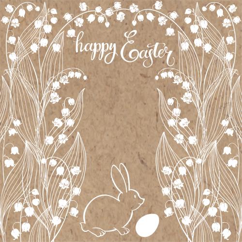 Rabbit. Vector lilies cute rabbit with easter egg happy easter inscription on craft