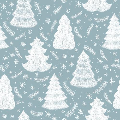 Christmas tree. Vector Pattern trees snowflakes on gray