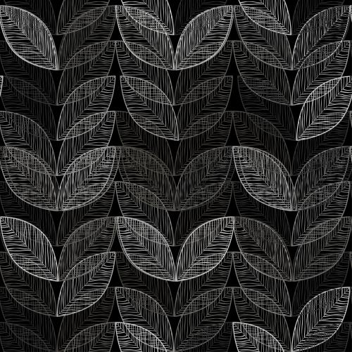 Vector image monochrome lace leaves on black