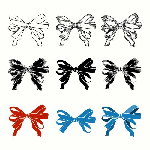 Bow. Vector bows, various isolated options on white