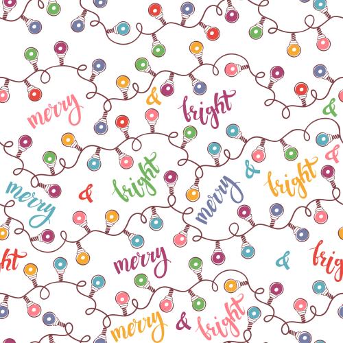 Garland. Vector Pattern garlands with multicolored bulbs merry bright signs on white