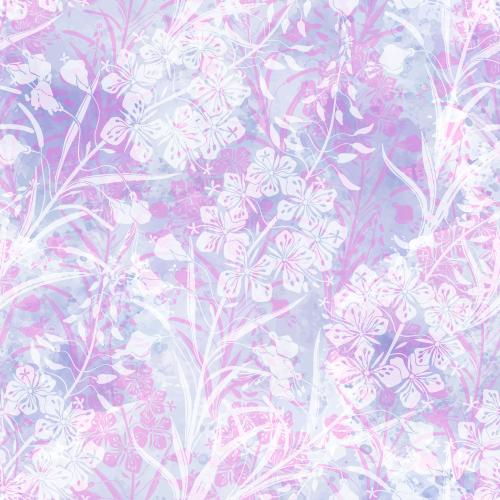 Fireweed. Vector mallow ivan-s tea pink and white silhouettes on a lavender watercolor