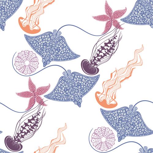 Female. Vector rays jellies sea stars sea urchins colorful silhouettes on white