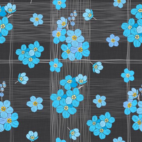 Checkered. Vector checkered forget-me-nots on black